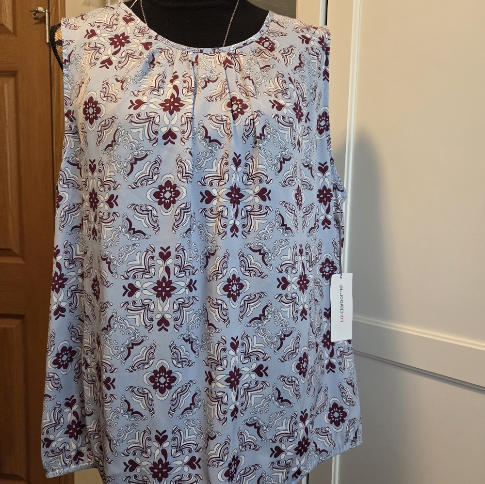 Liz Claiborne Blue and Maroon Patterned Top